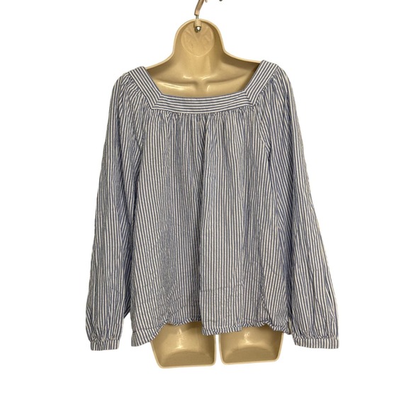 Terra & Sky Blue &‎ White Striped Square Neck Blouse 1X Pre-owned - Picture 2 of 9